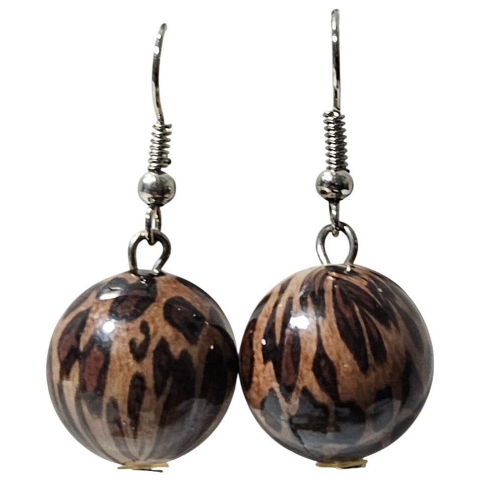 Leopard Print Round Drop Earrings Statement Safari Fashion Jewelry Women